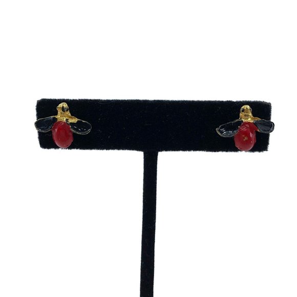 Enamel Black and Red Bug Earrings, Lady Bug Stud - Picture 6 of 6
